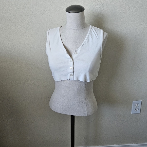 BDG URBAN OUTFITTERS Lexi Crop Button-Up Tank - White S - Picture 2 of 8